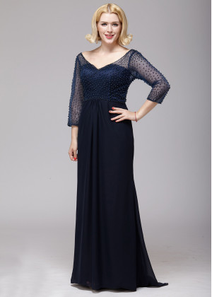 Navy Blue Pearls Mother Of The Bride Dress